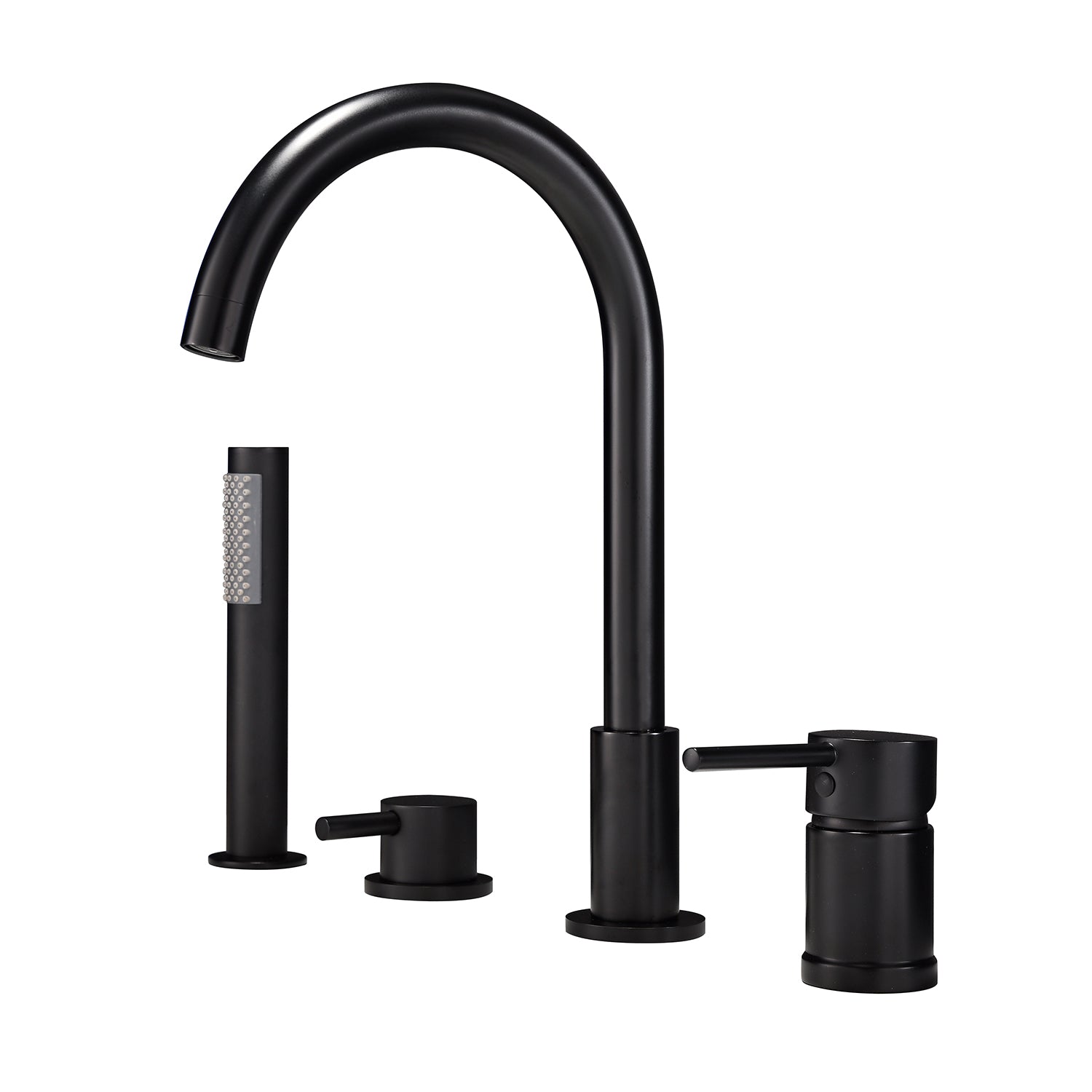 Deck-Mounted 4-Hole Tub Filler with Dual Handles and Handheld Shower