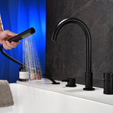 Deck-Mounted 4-Hole Tub Filler with Dual Handles and Handheld Shower