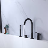 Deck-Mounted 4-Hole Tub Filler with Dual Handles and Handheld Shower