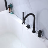 Deck-Mounted 4-Hole Tub Filler with Dual Handles and Handheld Shower