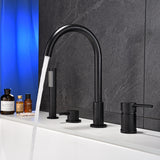 Deck-Mounted 4-Hole Tub Filler with Dual Handles and Handheld Shower