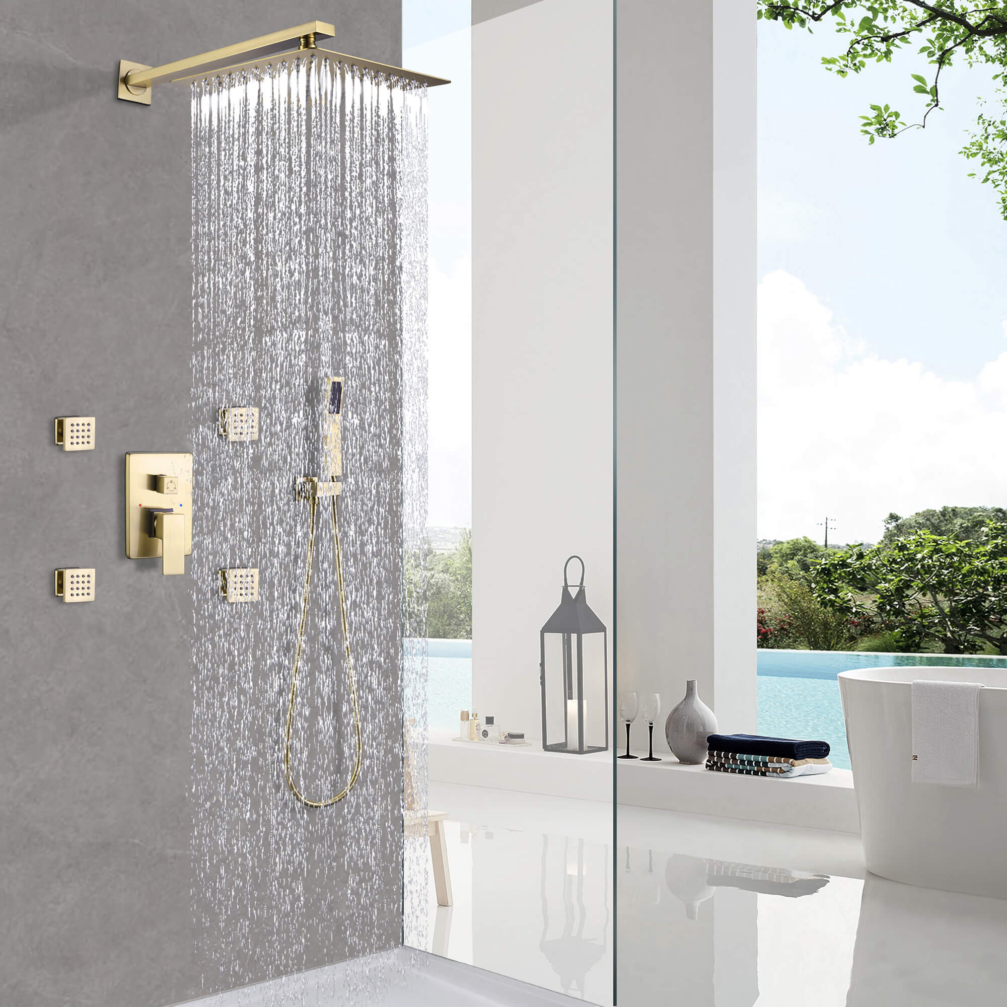 Shower System with Handheld Showerhead and 4-Jet Body Spray