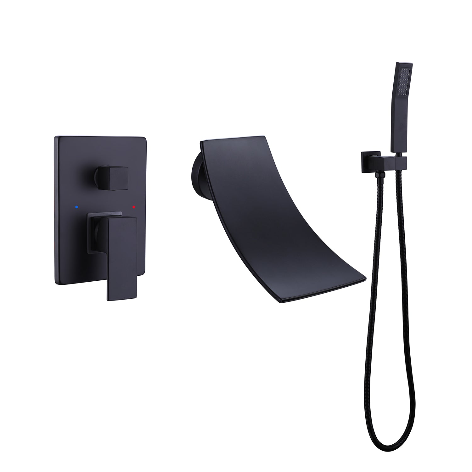 Wall-Mounted Waterfall Tub Faucet with Handheld Shower and Contemporary Design