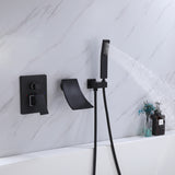 Wall-Mounted Waterfall Tub Faucet with Handheld Shower and Contemporary Design