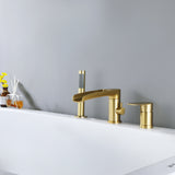Deck-Mounted Roman Tub Faucet with Waterfall Spout and Handheld Shower