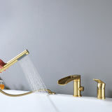 Deck-Mounted Roman Tub Faucet with Waterfall Spout and Handheld Shower