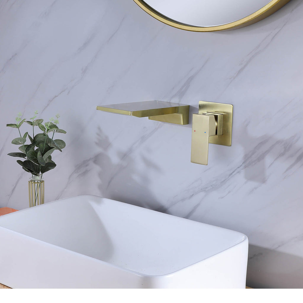 Brushed Gold Wall-Mounted Waterfall Sink Faucet