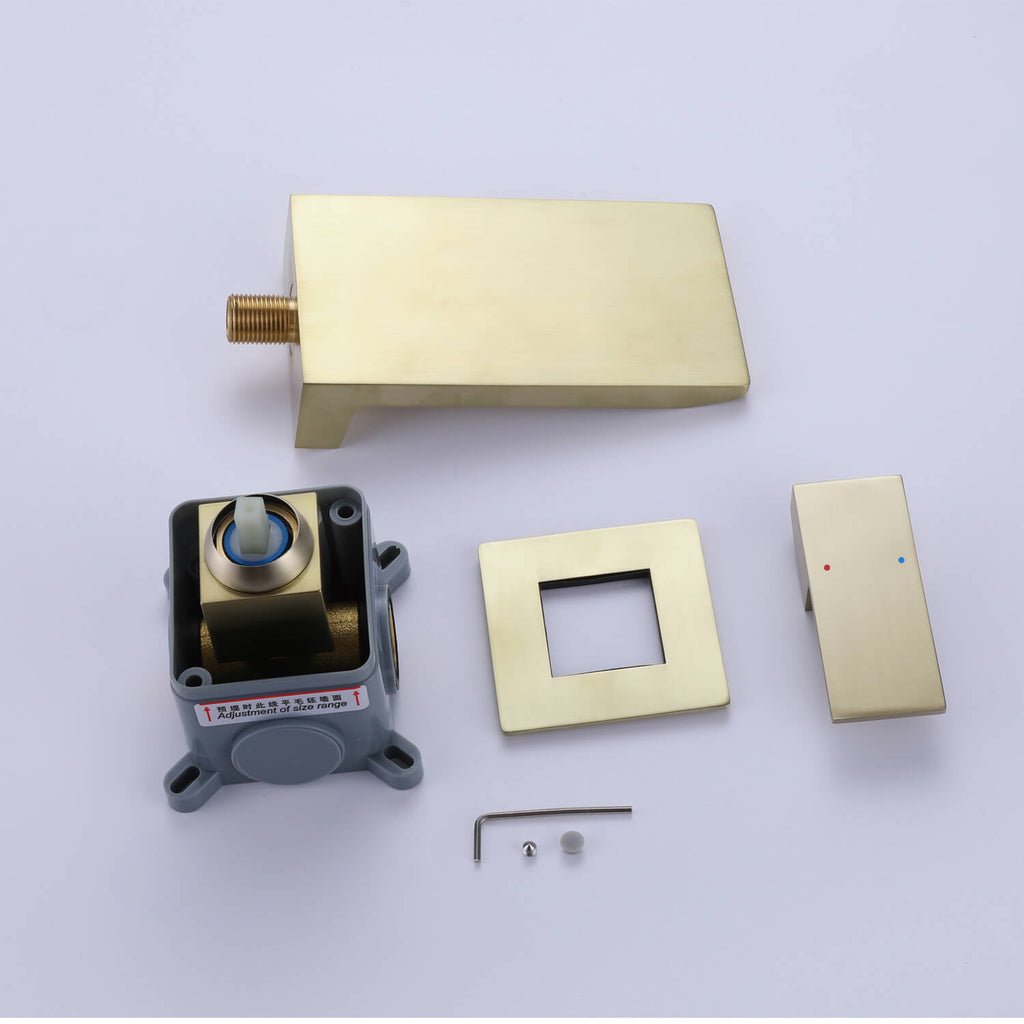 Brushed Gold Wall-Mounted Waterfall Sink Faucet