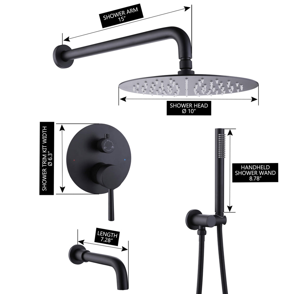 size of wall moumted shower combo set