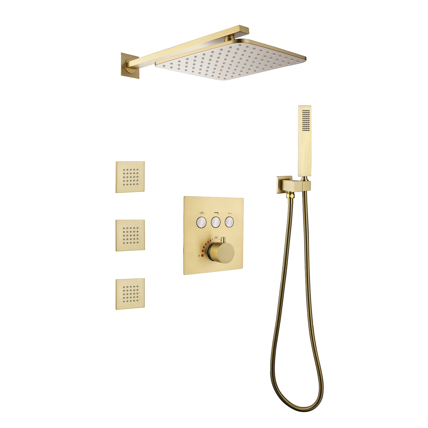 Thermostatic Shower System with 3 Body Jets and Button Control
