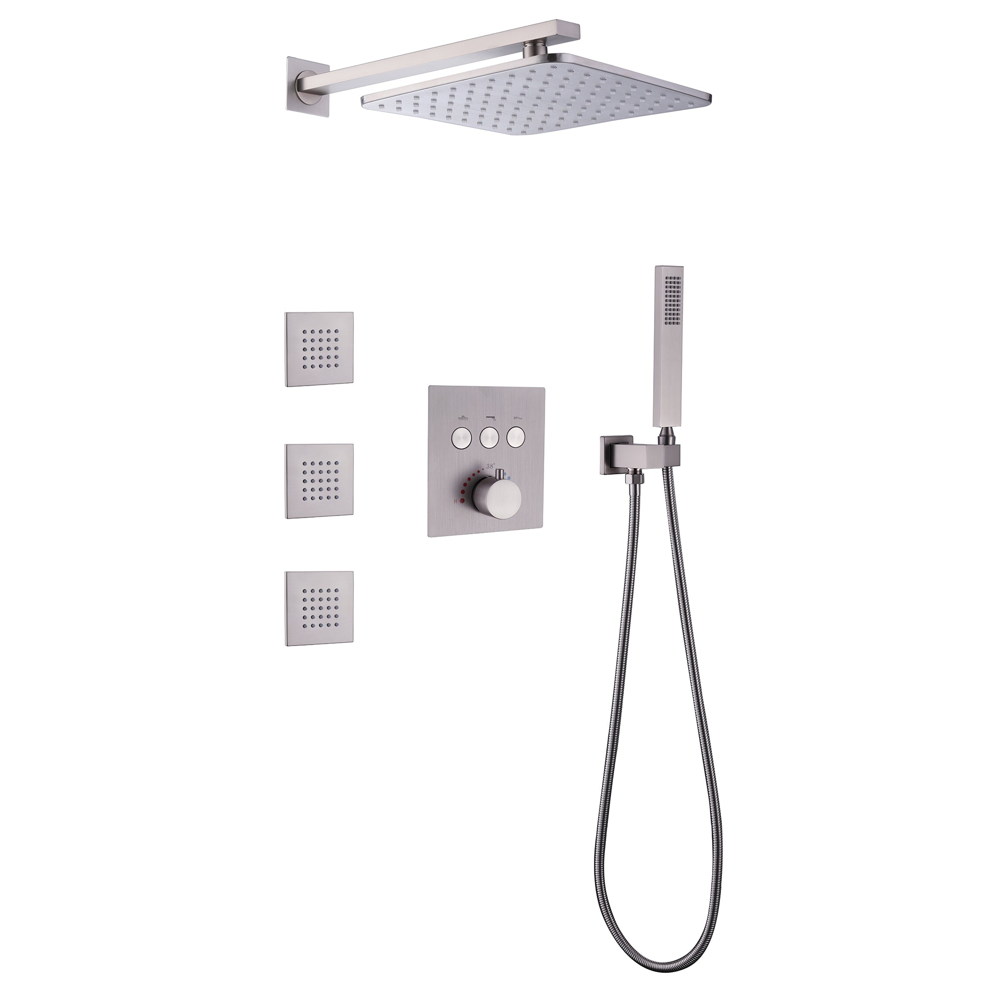 Square Rainfall Thermostatic Shower Set with 3 Body Jets