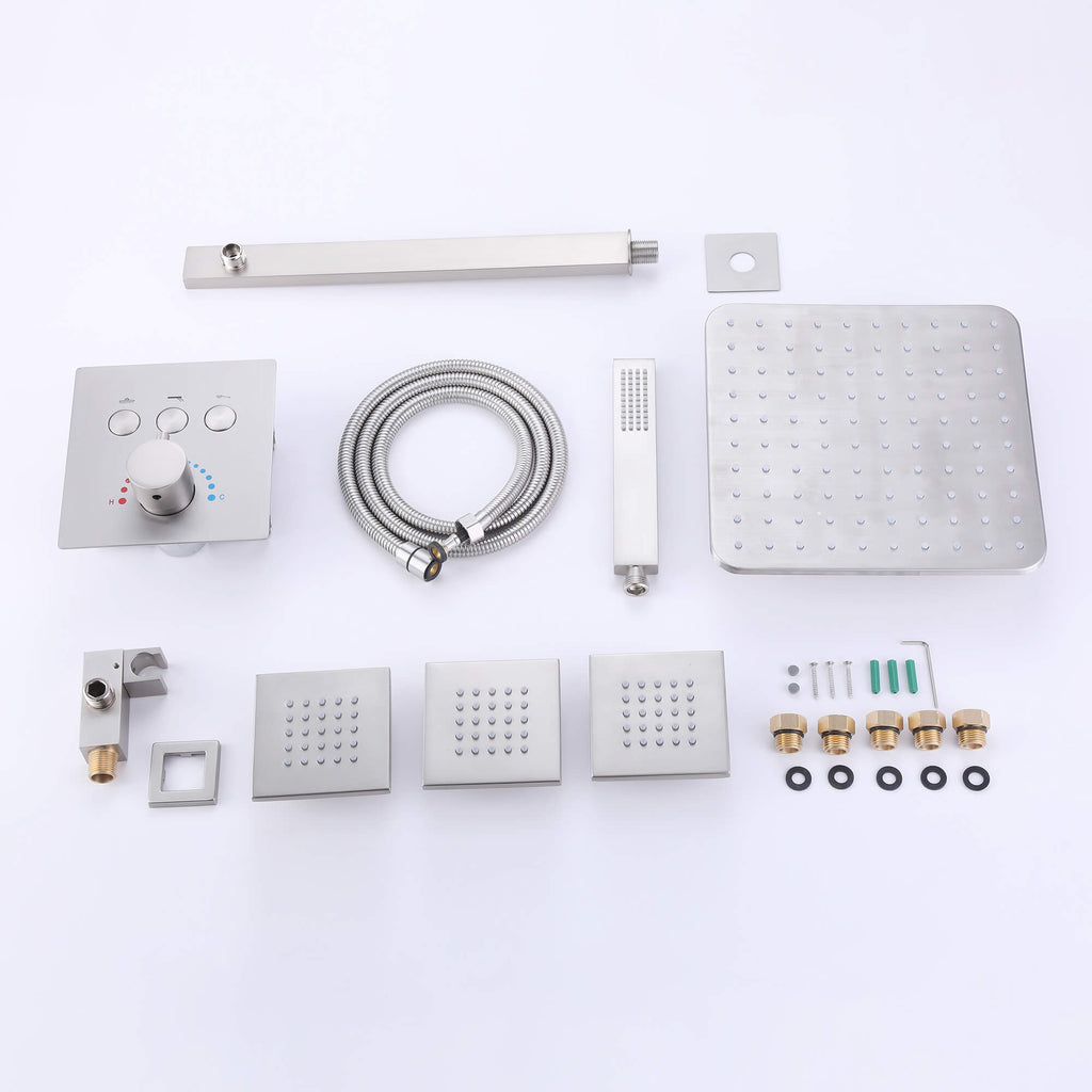 Square Rainfall Thermostatic Shower Set with 3 Body Jets