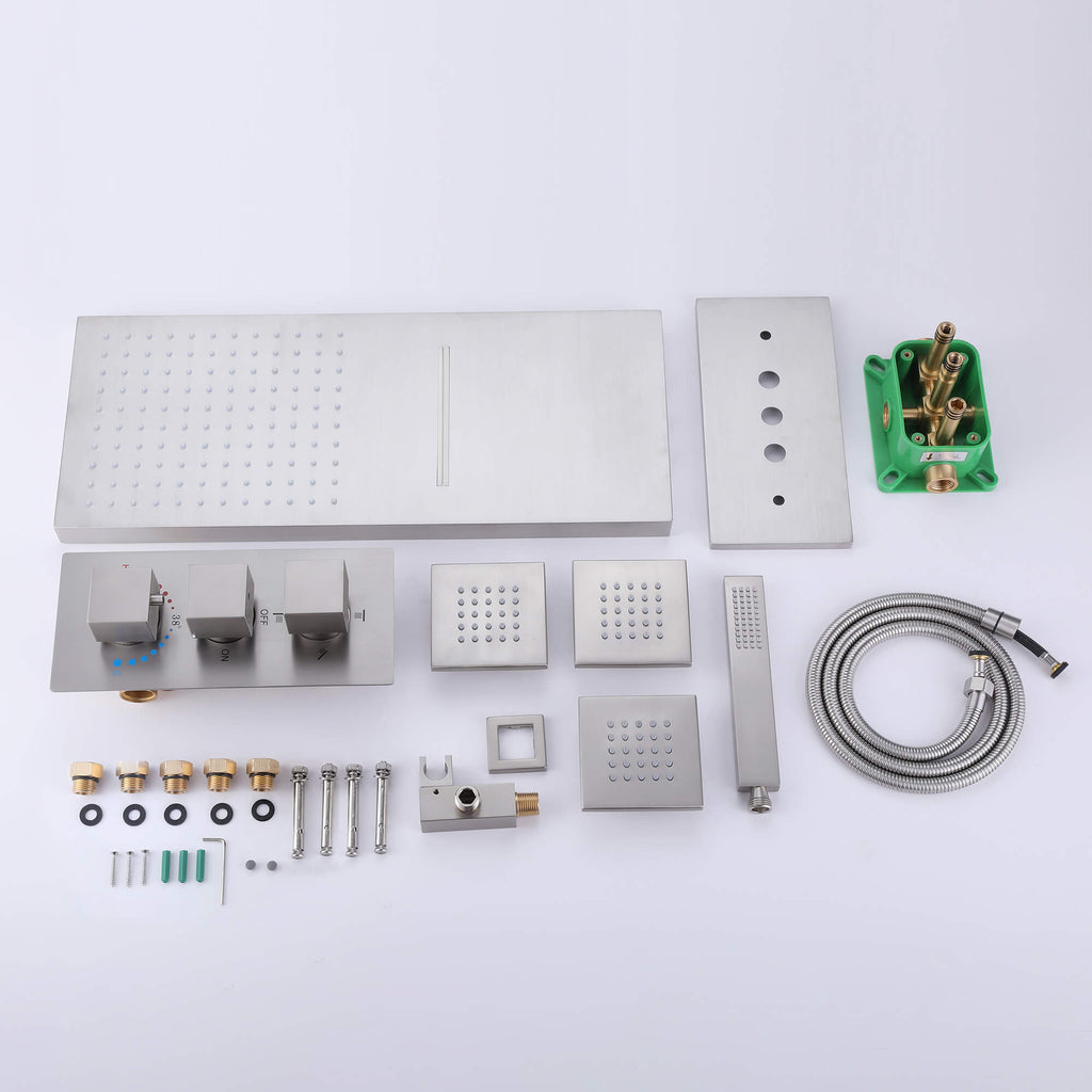 Brushed Nickel Thermostatic Shower System with 3 Body Jets Spray