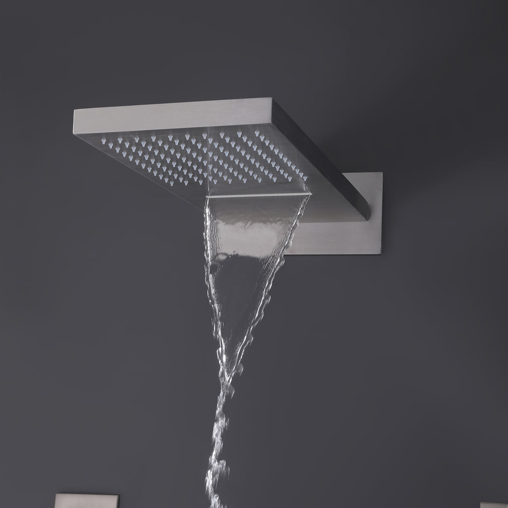 Brushed Nickel Thermostatic Shower System with 3 Body Jets Spray