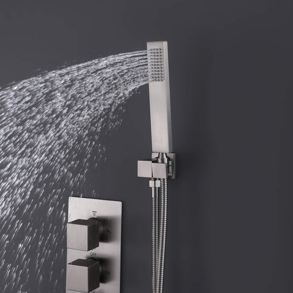 Brushed Nickel Thermostatic Shower System with 3 Body Jets Spray