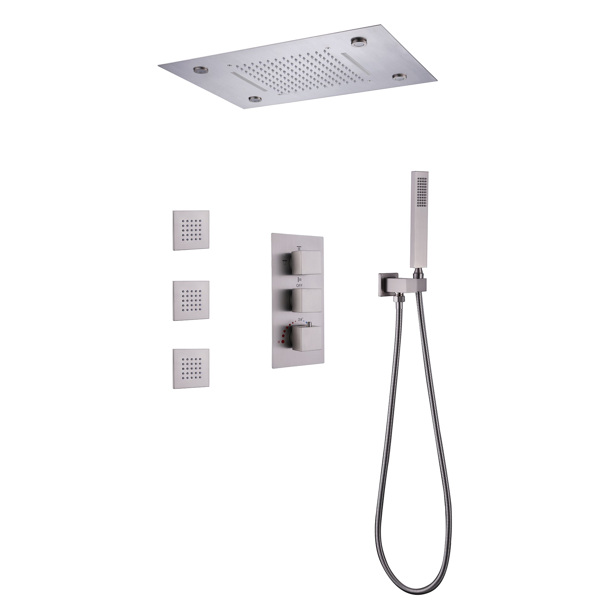High-End Thermostatic Shower System with LED Waterfall Rainfall Shower Head