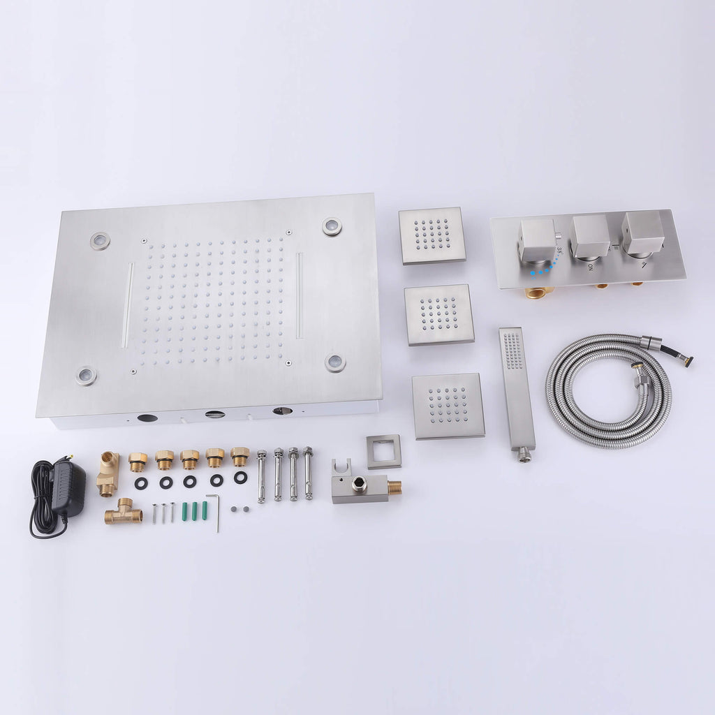 High-End Thermostatic Shower System with LED Waterfall Rainfall Shower Head
