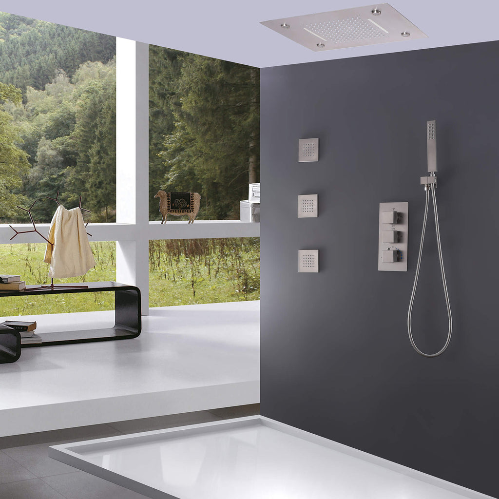 High-End Thermostatic Shower System with LED Waterfall Rainfall Shower Head