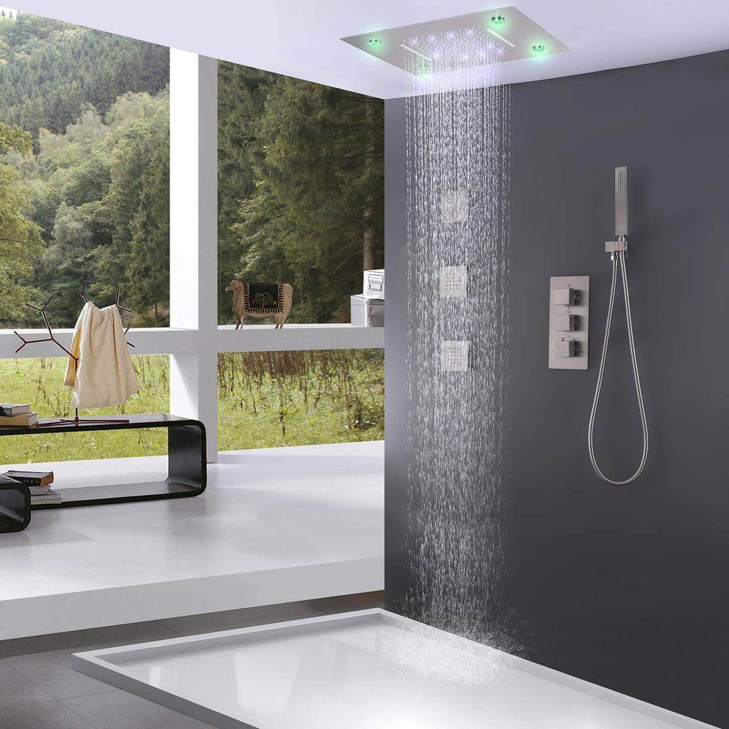 High-End Thermostatic Shower System with LED Waterfall Rainfall Shower Head