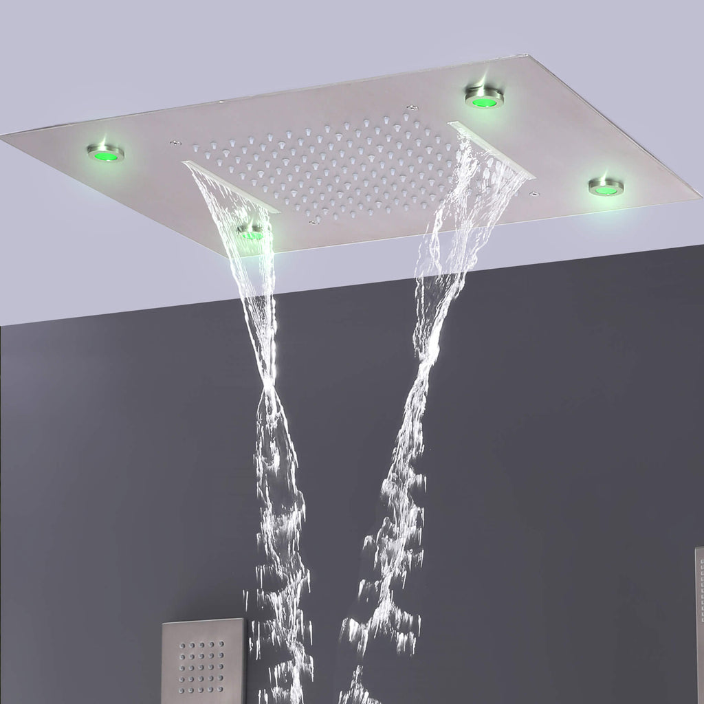 High-End Thermostatic Shower System with LED Waterfall Rainfall Shower Head
