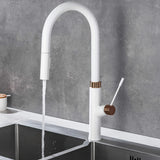 One Hole Goose Neck Kitchen Faucet with Pull Down Sprayer White RB1180