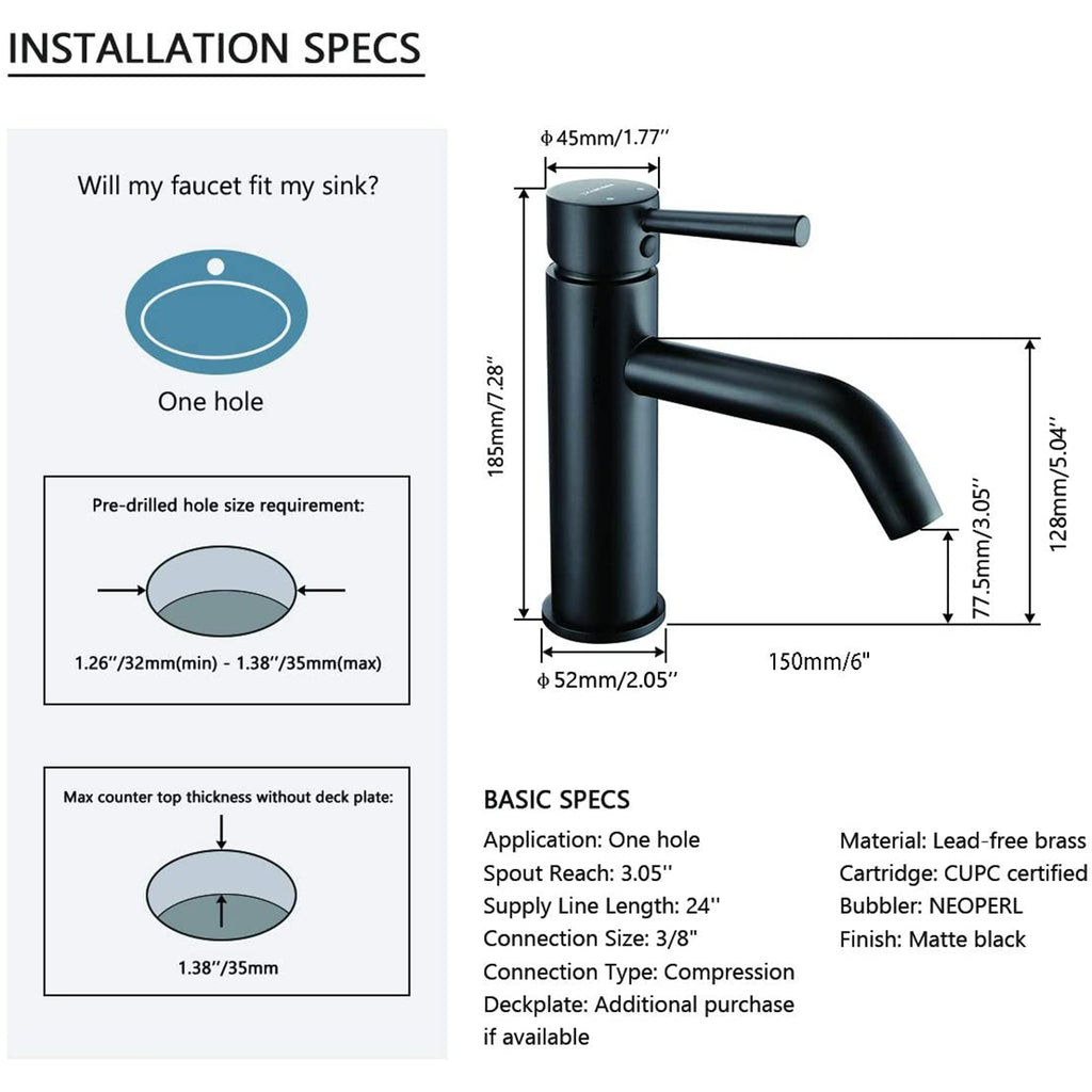 Compact Vanity Mixer with Single Lever and Arc Spout