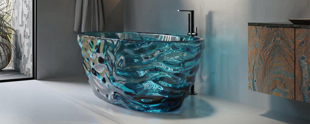 A Clear Statement Piece: The Rbrohant Lake-Blue Acrylic-Resin Freestanding Bathtub