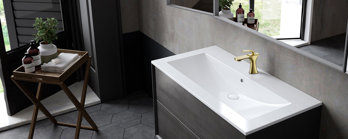 1 Hole Brass Brushed Gold Bathroom Sink Faucet