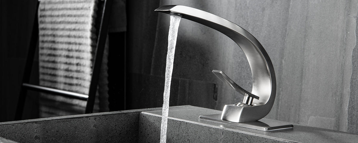 Deck Mount Curved Lavatory Faucet Brushed Nickel