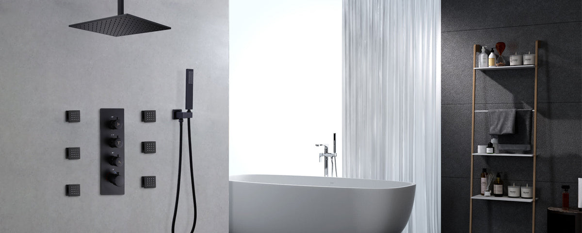 Ceiling Mount Thermostatic Shower System with 6 Body Sprays