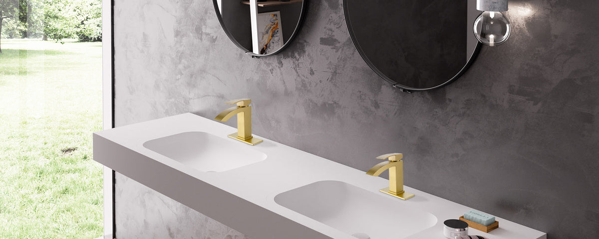 Contemporary Deck Mounted Gold Bathroom Faucet