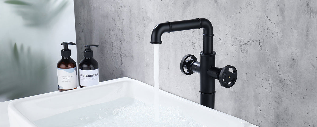 Industrial Plumbing Style Matte Black Bathroom Faucet