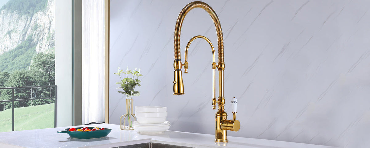 Pull-out gold kitchen faucet