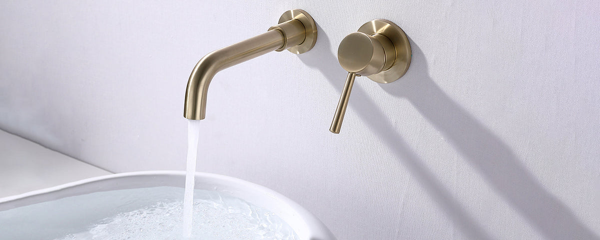 1 Handle Wall Mount Bathroom Sink Faucet Brushed Gold