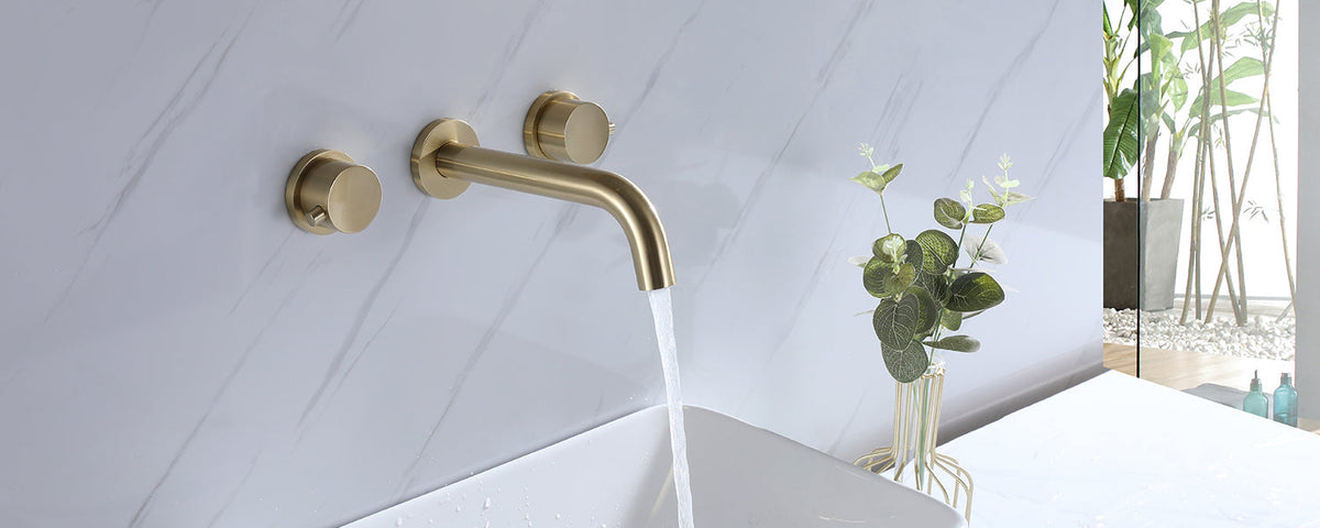 Wall Mount 2 Handle Bathroom Sink Faucet.