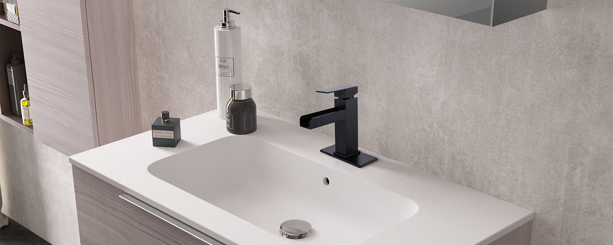 Matte Black Waterfall Bathroom Faucet Wide Mouth Spout