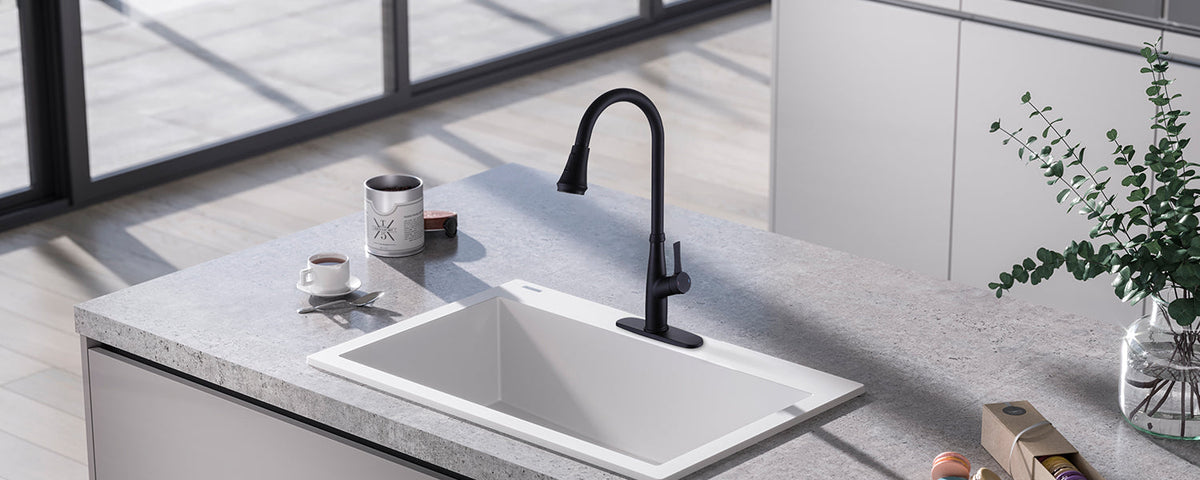 Deck Mount Black Kitchen Faucet