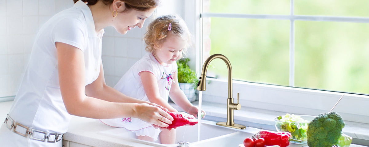 Gold Kitchen Sink Faucet with Pull Out Sprayer