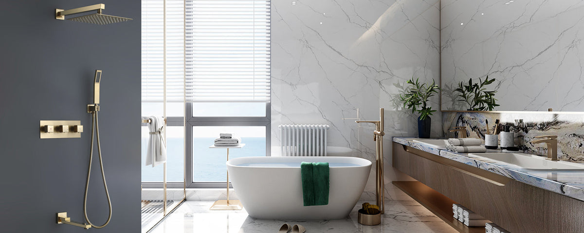 3-handle shower system with bathtub spout