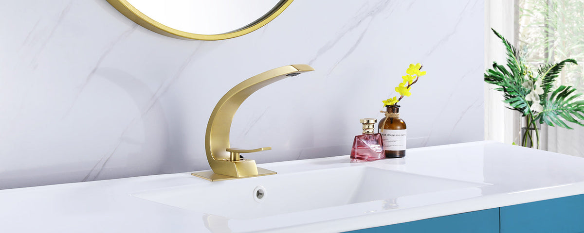 Deck Mount Curved Lavatory Faucet Solid Brass