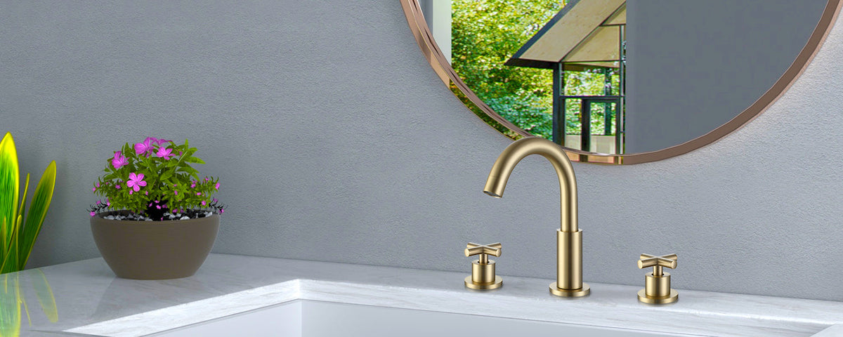 Cross Double Handle Gold Bathroom Faucet
