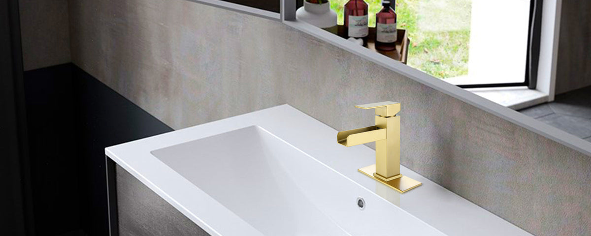 Waterfall Bathroom Vessel Sink Faucet Brushed Gold