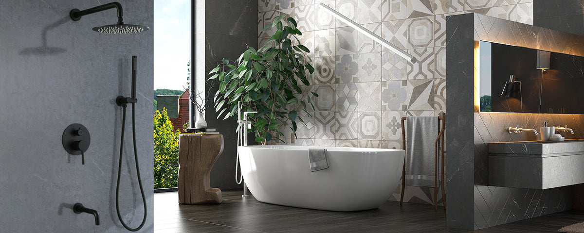 Tub Shower System Matte Black Wall Mount