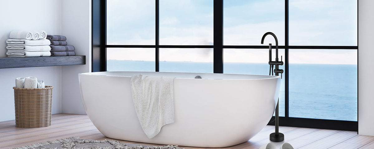 Black Floor Mounted Bathtub Faucet.