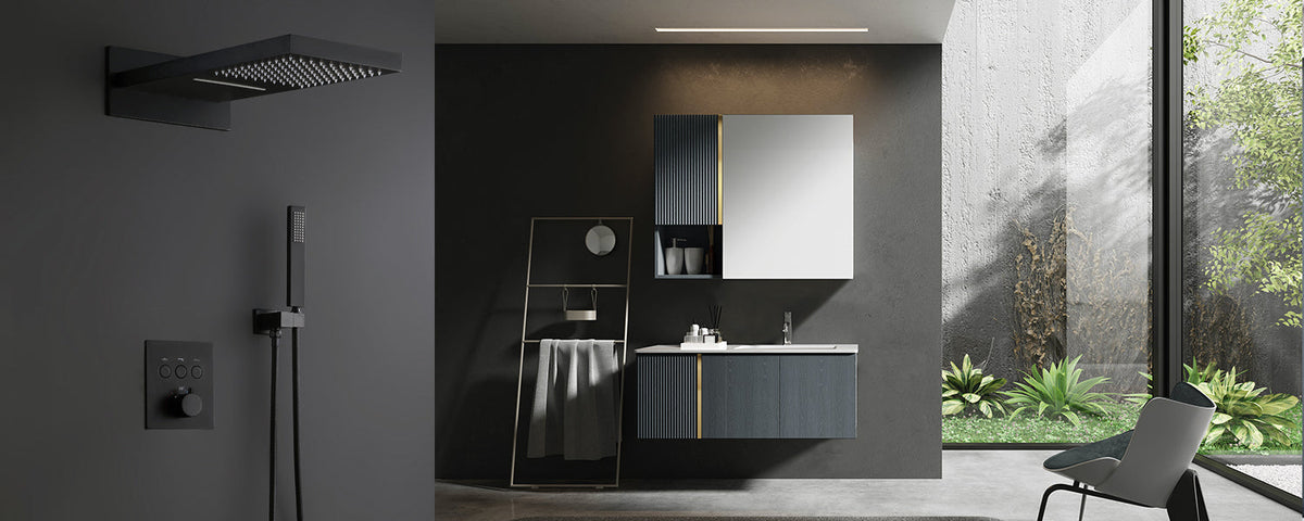 Rainfall Thermostatic Shower System Matte Black