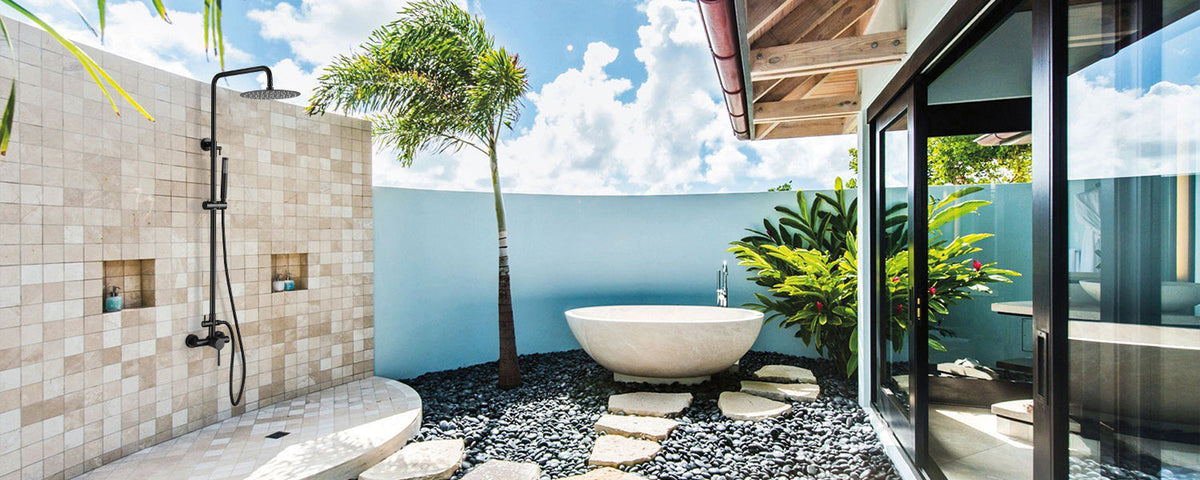 Wall-mounted outdoor shower