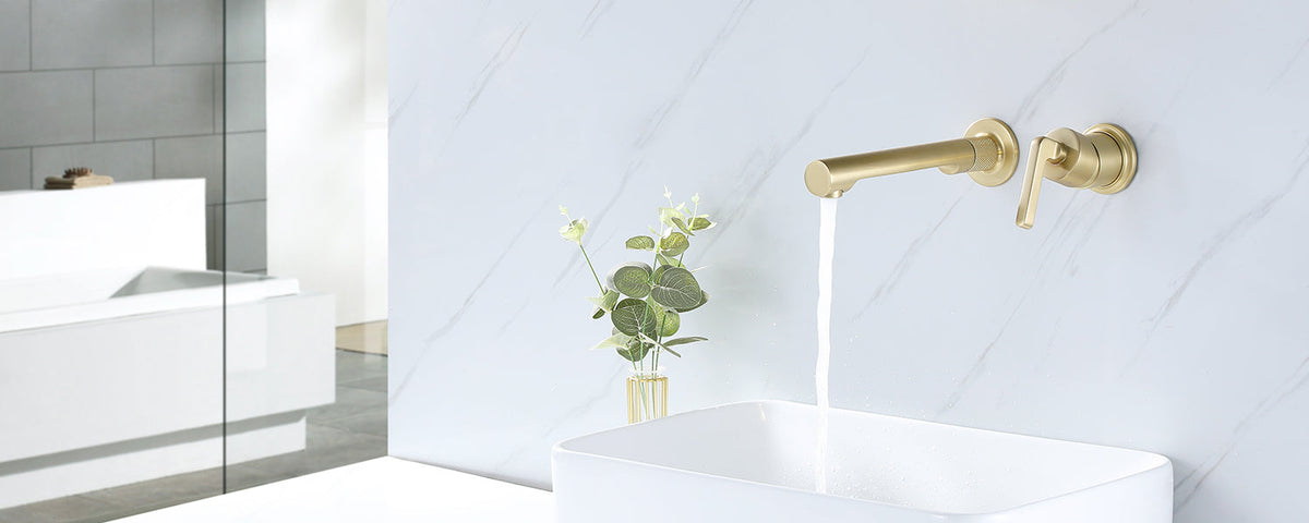 Single Lever Wall Mount Gold Bathroom Faucet
