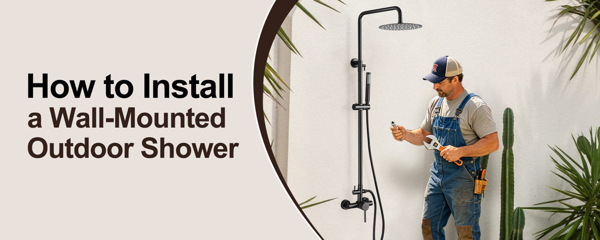 Wall-mounted outdoor shower installation