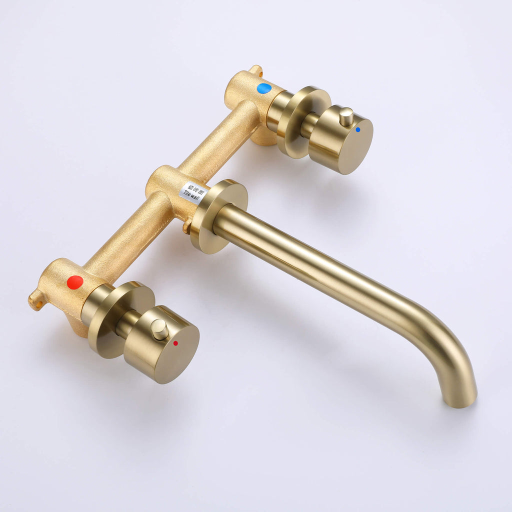 Solid Brass Wall Mount 2 Handle Bathroom Sink Faucet RB0682