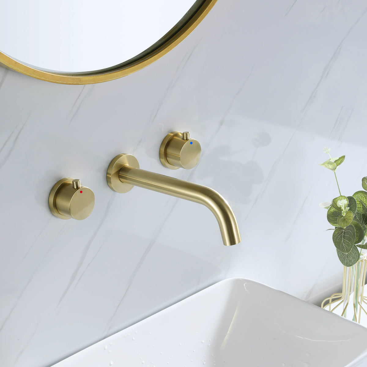 2-Handle Wall-Mounted Tap with Smooth Curved Spout